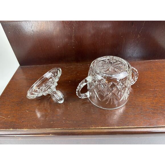 Vintage Anchor Hocking Prescut Star Pattern Sugar Dish With Handles - Picture 2 of 8